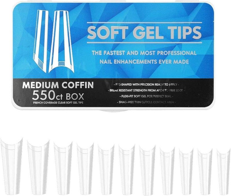 Preciosas Soft Gel Tips Pose Medium Coffin - 550ct Box